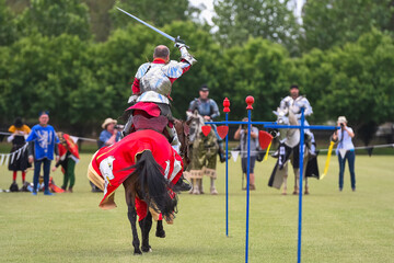 Knight jousting. Medieval knights during a jousting tournament