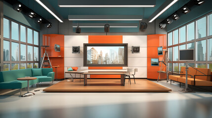 News Studio. Backdrop for TV shows.TV studio. News studio. The perfect backdrop for any green screen or chroma key video or photo production. 3d render