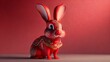 AI generated illustration of a cute rabbit in a Chinese mask on a red background