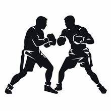Fighting Boxers Black Icon On White Background. Fighting Boxers Silhouette