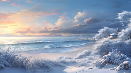 Wall Mural - snow winter heaven sea landscape illustration sky snowy, travel nature, cloud ice snow winter heaven