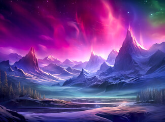 Wall Mural - aurora borealis on the norway. green northern lights above mountains. night sky with polar lights. n
