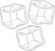 Ice cubes on white background. Vector black and white coloring page.