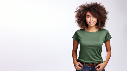 Wall Mural - Afro american woman wearing green t-shirt isolated on gray background
