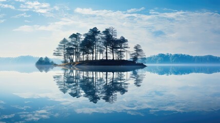 Wall Mural - reflection blue lake tree landscape illustration forest sky, nature scenery, background summer reflection blue lake tree landscape