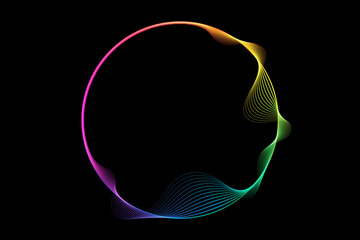 Wall Mural - Vector abstract circles lines wavy in round frame colorful spectrum light gradient isolated on black background with empty space for text