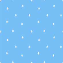 Blue Seamless Pattern With White Tiny Tree
