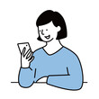 スマートフォンの画面を見ている女性のイラスト素材