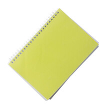 Closed Paper Notebook With Neon Green Cover, Spiral Binding. Realistic, Photography, Isolated On White Background.