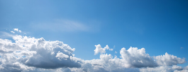 Wall Mural - blue sky panorama background with cumulus clouds in the lower half
