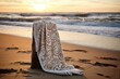 towel on sandy shore. Generative AI