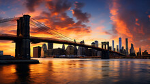 New York City Sunset Over Manhattan And Brooklyn