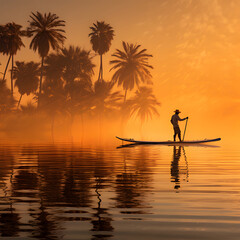 Wall Mural - Paddleboard in the shade of palm trees ai generative