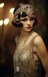 Close up of A woman in a flapper dress, 1920s fashion