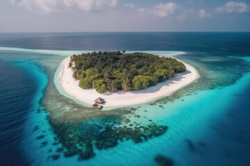 Wall Mural - Drone photo of beautiful paradise Maldives tropical beach on island,