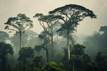 Landscape Of Trees Cut In The Amazon Rainforest, With A Gray Sky. Generative AI