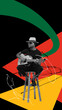 © master1305 - Stylish African-American man playing guitar, celebrating social event of race equality. Contemporary artwork. Concept of Black History Month, human, right, freedom and acceptance, history. Poster