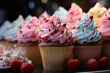 Aufkleber -  seamless background pattern with ice creams and cupcakes. 
