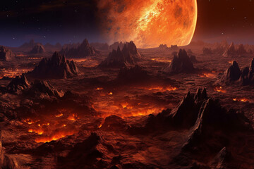 Poster -  An artistic depiction of Venus' volcanic activity in its distant past, challenging preconceptions about the planet's geological activity. 