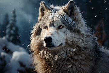 Aufkleber - An atmospheric photograph of a lone snow husky standing amidst a snowstorm, capturing the solitude and resilience of these dogs.  