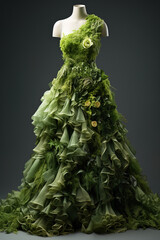 Wall Mural - Beautiful dress made of fresh green leaves and plants, sustainable fashion