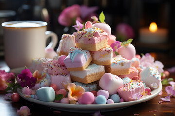 Leinwandbilder -  A creative arrangement of marshmallows cut into different shapes and sizes, showcasing their versatility in presentation. 