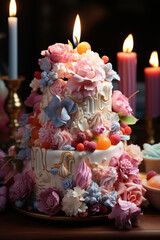 Wall Mural - An image of an intricately designed cake or dessert adorned with delicate edible marshmallow decorations. 