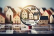 Choice of real estate to buy and invest in House searching concept with magnifying glass , Generative Ai 