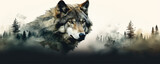 Fototapeta  - Wild wolf (canis lupus) on wite background in wild nature. Wolf design or graphic for t-shirt printing.