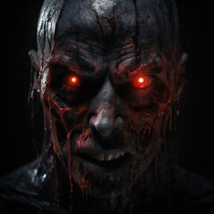 Poster - Scary death face staring at you with red eyes from dark space Generative AI 