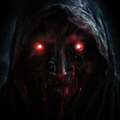 Leinwandbilder - Scary death face staring at you with red eyes from dark space Generative AI 
