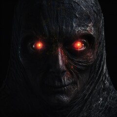 Leinwandbilder - Scary death face staring at you with red eyes from dark space Generative AI 