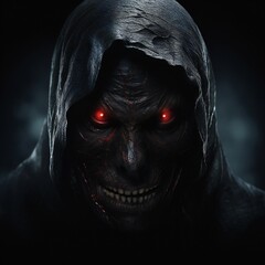 Leinwandbilder - Scary death face staring at you with red eyes from dark space Generative AI 