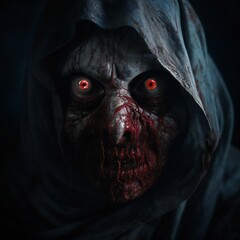 Leinwandbilder - Scary death face staring at you with red eyes from dark space Generative AI 