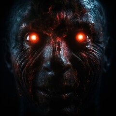Leinwandbilder - Scary death face staring at you with red eyes from dark space Generative AI 