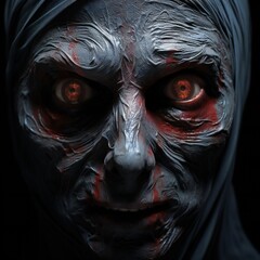 Leinwandbilder - Scary death face staring at you with red eyes from dark space Generative AI 