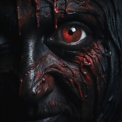 Leinwandbilder - Scary death face staring at you with red eyes from dark space Generative AI 