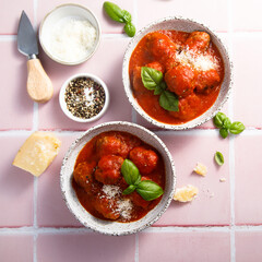 Canvas Print - Homemade meatballs with tomato sauce and cheese