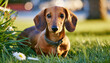 A dachshund in the grass