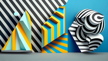 Wall Mural - Group set of abstract geometric shapes with stripes background