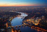 Fototapeta Miasto - Panorama of London at sunset, United Kingdom. View from the Shard, Panoramic view on London and Thames at twilight, from Tower Brid, AI Generated