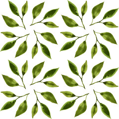 Leinwandbilder - Watercolor seamless pattern with simple leaves drawing. Romantic nature background in pastel colors on white.