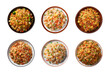Collection of a plate of fried rice isolated on a transparent background, top view, cut out