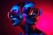 double colorful shadows vogue women holographic, colored lights, Generative Ai 