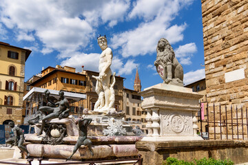 Sticker - Florence, Italy - June 28, 2023: Fountain of Neptune, Piazza Della Signoria, Florence, Italy,