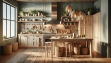 Rustic Kitchen Interior with Design Elements
