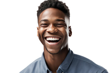 Wall Mural - a quality stock photograph of a Black male American student smiling happily at success isolated on a white background