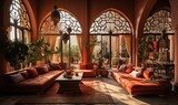 Fototapeta  - Luxurious Moroccan style home with large windows and modern décor
