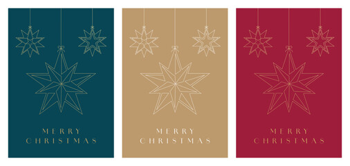Poster - Christmas Card Design Template Set. Merry Christmas Greeting Card With Festive Star Decoration. 