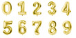 Numbers from 0 to 9 made with foil gold birthday balloons